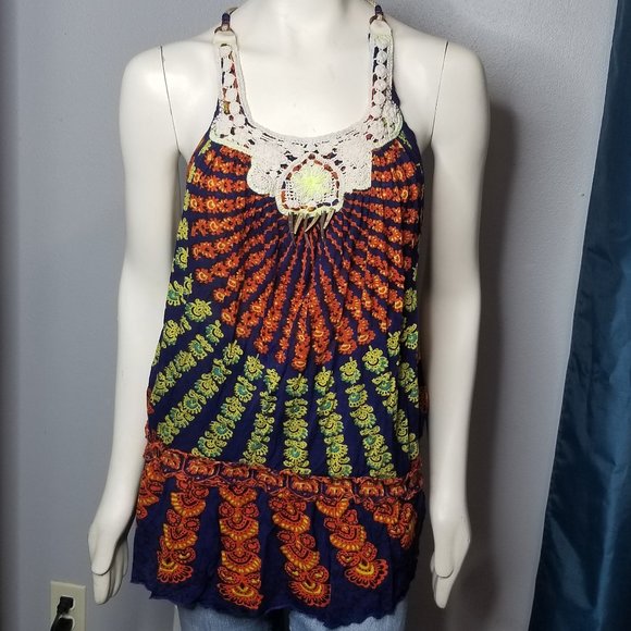 Free People Tops - Free People tank top crochet blue sz M